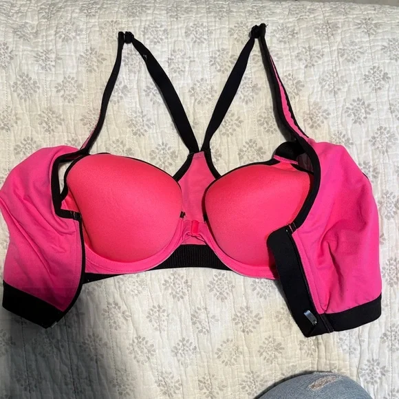 Victoria's Secret Bright Pink Padded Sports Bra with Black Accents - Picture 1 of 3